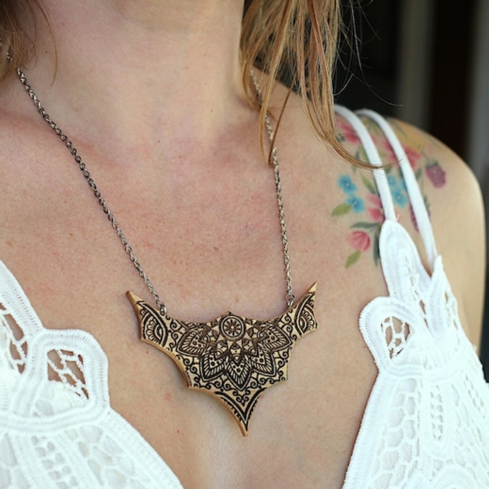 Beautiful Wood Mandala Necklace